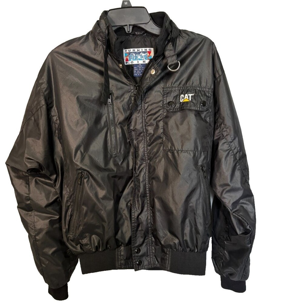 VTG 80’s CAT Tonkin M Caterpillar Embroidered Satin Bomber Jacket Full Zip